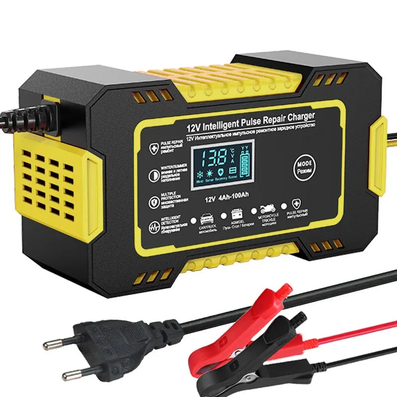 BowLift | 12V 6A Smart Car Battery Charger | Pulse Repair, LCD Display & Fast Charging for AGM, Gel & Lead-Acid Batteries