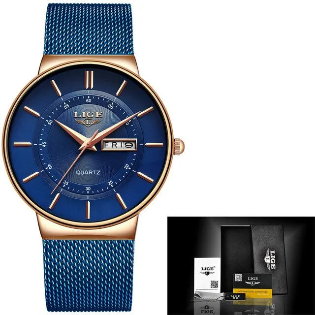 BowLift | Luxury Men’s Ultra-Thin Waterproof Stainless Steel Quartz Watch – Elegant Date Display Sports Wristwatch