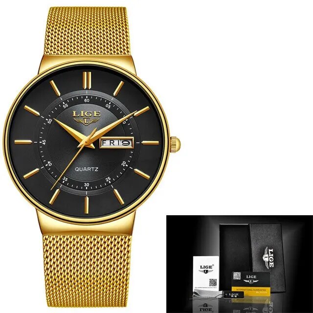 BowLift | Luxury Men’s Ultra-Thin Waterproof Stainless Steel Quartz Watch – Elegant Date Display Sports Wristwatch