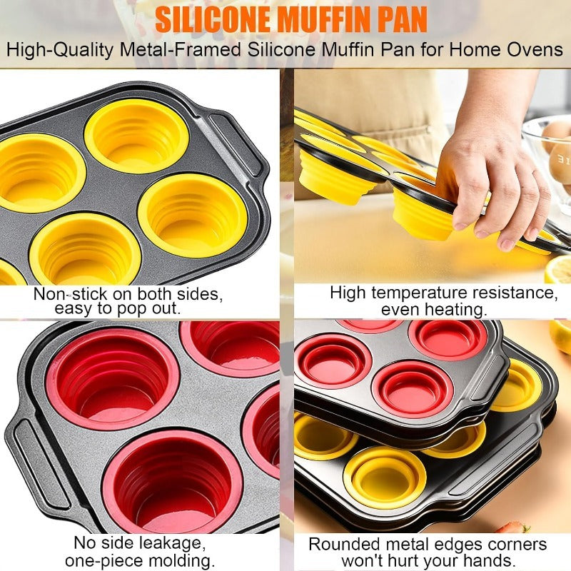 Press-Release Silicone Muffin Pan with Sturdy Metal Frame Bowlift