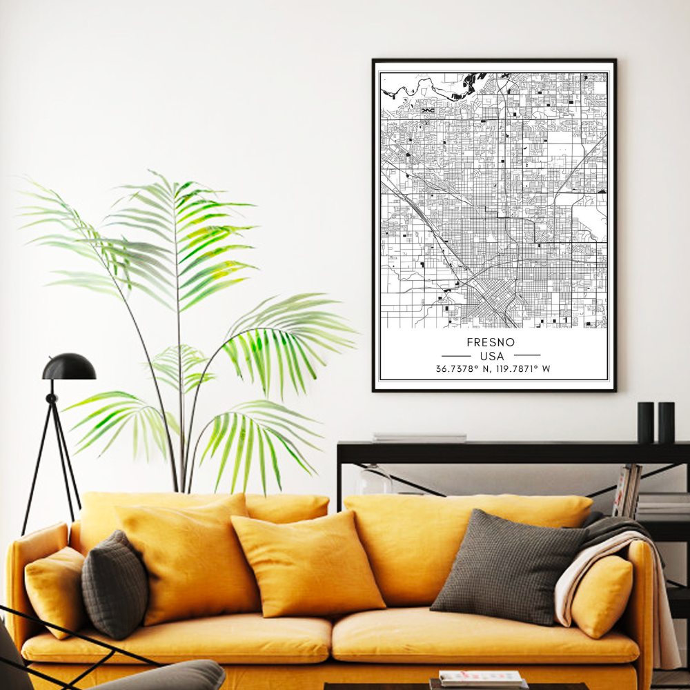 Fresno City Map - Canvas Wall Art Painting | Bowlift