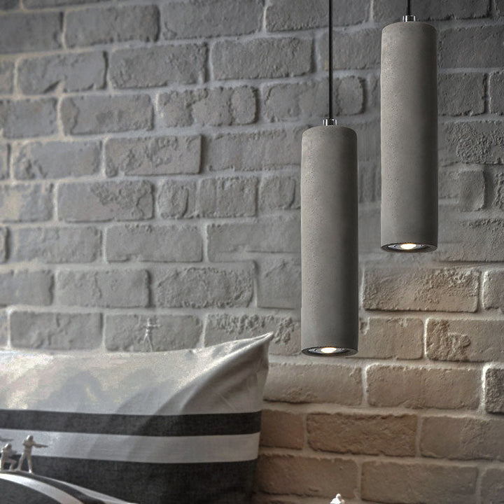 BowLift | StoneCast Industrial Cylinder Pendant Light made of Concrete | 1 Light | Smooth or Rough Surface