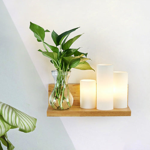 BowLift | Opal Glass Cylinder Wall Light Industrial 1 Lamp Bedroom LED Wall Lamp in Wood, Left/Right