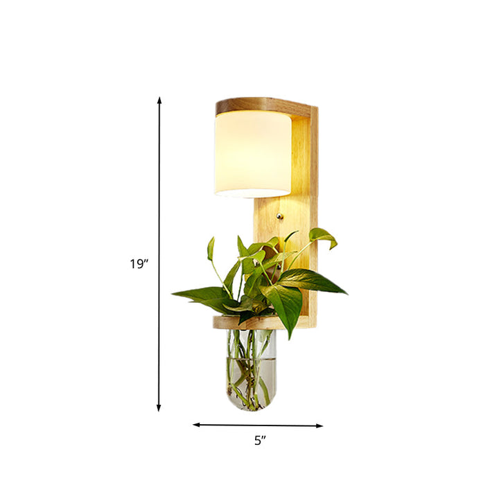 BowLift | Barrel/Globe Opal Glass Up/Down Light Simple 1 Light Living Room LED Wall Mount Lighting in Wood