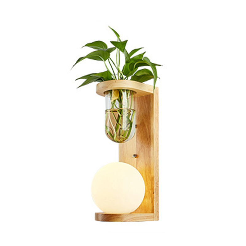 BowLift | Barrel/Globe Opal Glass Up/Down Light Simple 1 Light Living Room LED Wall Mount Lighting in Wood