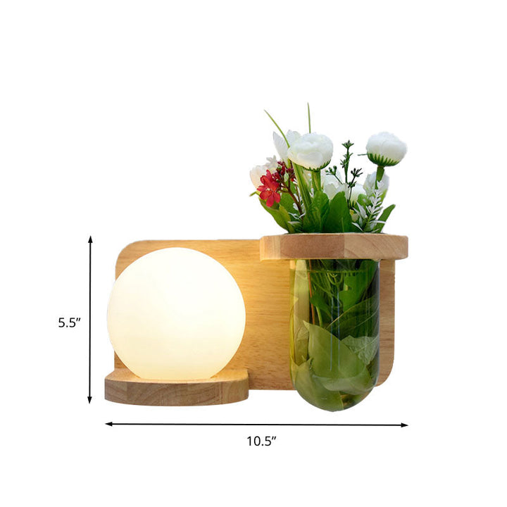 BowLift | Milk glass surface wall lamp industrial 1 head bedroom LED wall lighting in wood, left/right