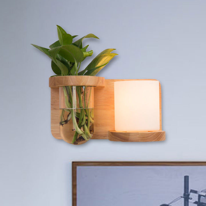 BowLift | 1 Main Barrel/Globe Wall Lamp Industrial Wood Opal Glass LED Wall Light for Living Room, Left/Right