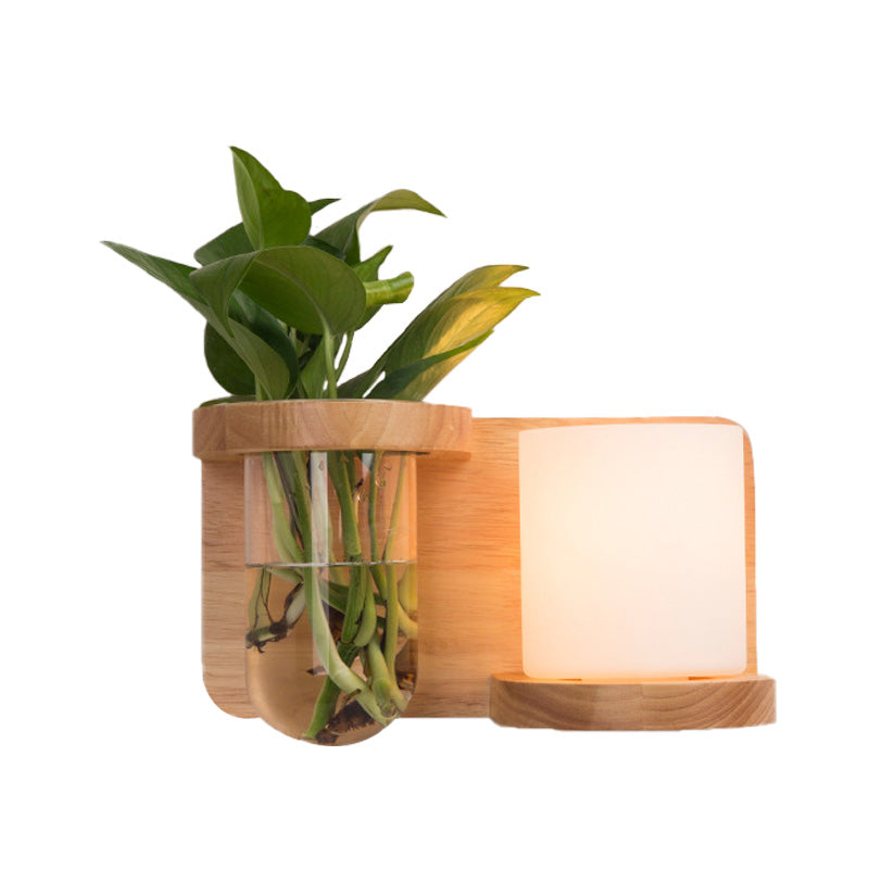 BowLift | 1 Main Barrel/Globe Wall Lamp Industrial Wood Opal Glass LED Wall Light for Living Room, Left/Right