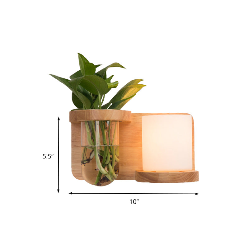 BowLift | 1 Main Barrel/Globe Wall Lamp Industrial Wood Opal Glass LED Wall Light for Living Room, Left/Right