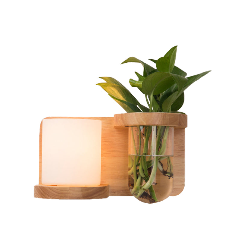 BowLift | 1 Main Barrel/Globe Wall Lamp Industrial Wood Opal Glass LED Wall Light for Living Room, Left/Right