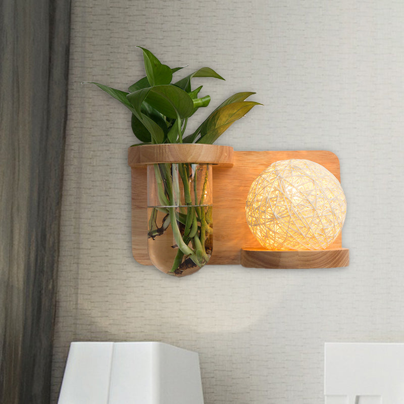 BowLift | 1 Main Barrel/Globe Wall Lamp Industrial Wood Opal Glass LED Wall Light for Living Room, Left/Right