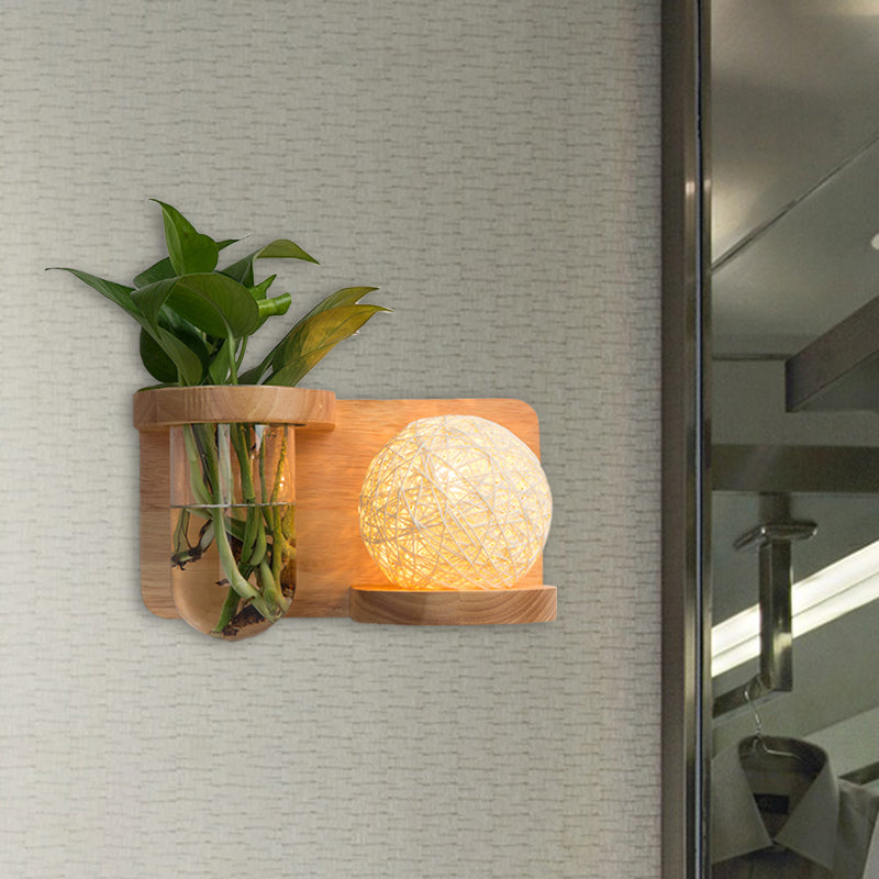 BowLift | 1 Main Barrel/Globe Wall Lamp Industrial Wood Opal Glass LED Wall Light for Living Room, Left/Right