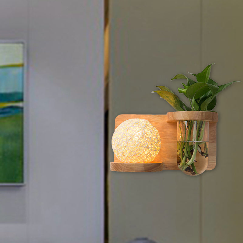 BowLift | 1 Main Barrel/Globe Wall Lamp Industrial Wood Opal Glass LED Wall Light for Living Room, Left/Right