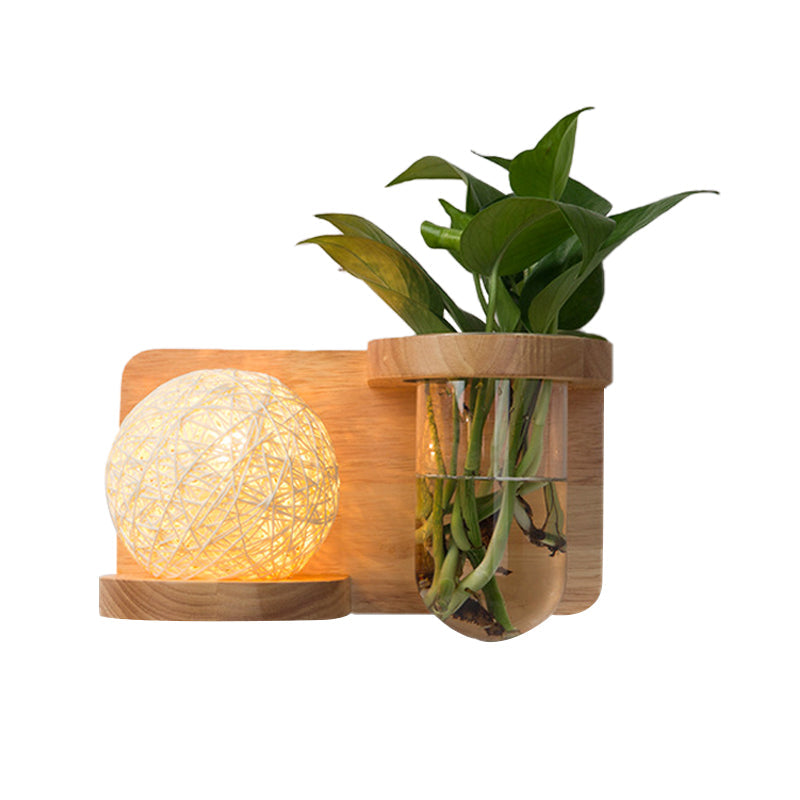 BowLift | 1 Main Barrel/Globe Wall Lamp Industrial Wood Opal Glass LED Wall Light for Living Room, Left/Right