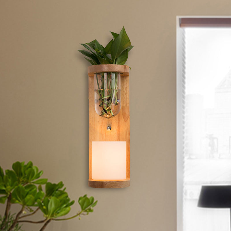 BowLift | Cylinder Living Room Wall Lamp Industrial Opal Glass 1 Light Wood LED Wall Light Lighting Fixture