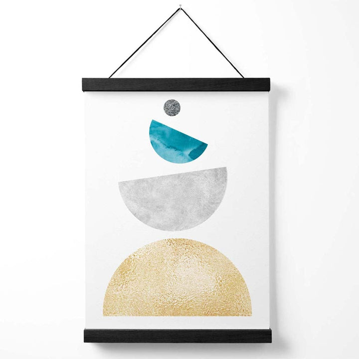 Aqua and Yellow Half Circles Mid Century Geometric Poster with Hanger | Bowlift