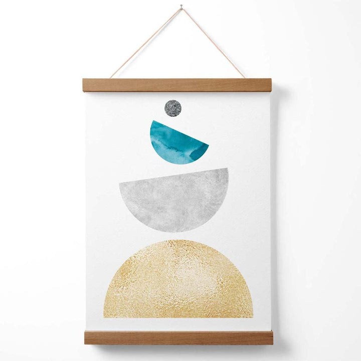 Aqua and Yellow Half Circles Mid Century Geometric Poster with Hanger | Bowlift