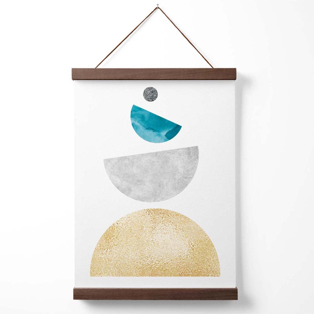 Aqua and Yellow Half Circles Mid Century Geometric Poster with Hanger | Bowlift