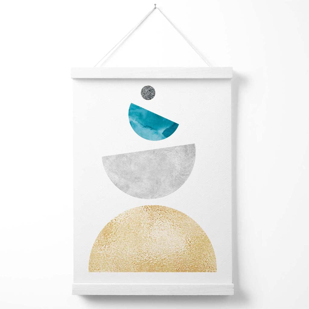 Aqua and Yellow Half Circles Mid Century Geometric Poster with Hanger | Bowlift