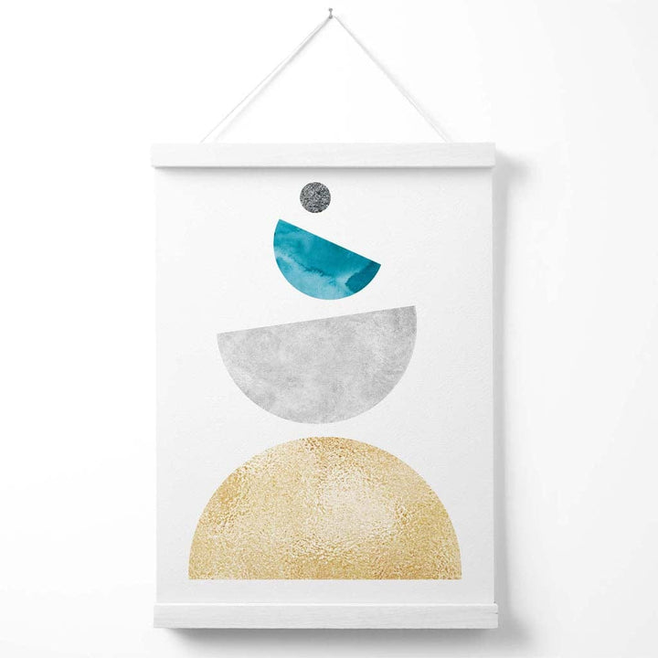 Aqua and Yellow Half Circles Mid Century Geometric Poster with Hanger | Bowlift