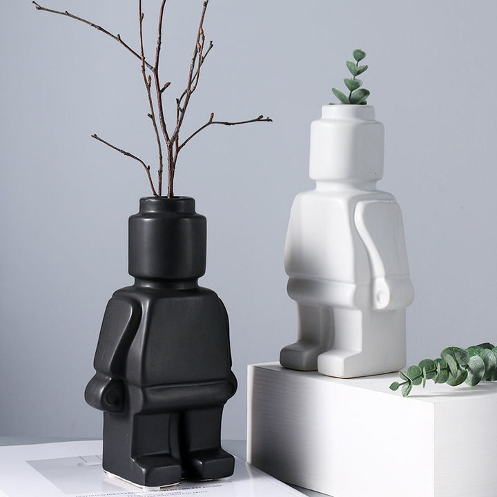 Dried Flower Vase Ornaments Small Robot Single Vase
