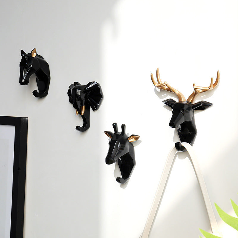 Cute Animal Head Nordic Paste Key Hook Punch-free Nail-free Clothes Hook Creative Wall Decoration Coat Hook