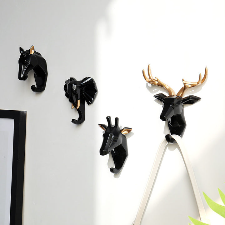 Cute Animal Head Nordic Paste Key Hook Punch-free Nail-free Clothes Hook Creative Wall Decoration Coat Hook