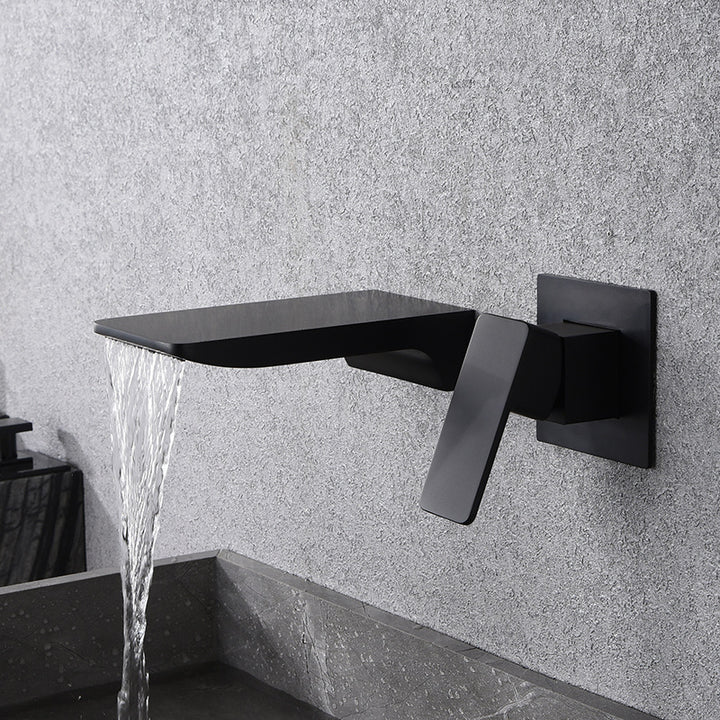 Creative wall type waterfall faucet all copper black wash basin cold and hot embedded basin concealed faucet