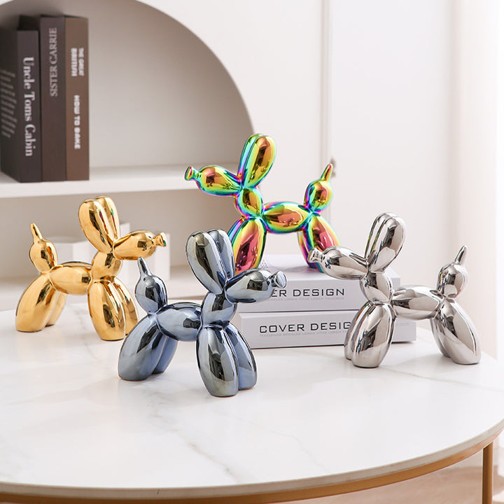 Light Luxury Home Desktop Ornaments Electroplated Blow Dog Ceramic Living Room Entrance Wine Cabinet Cartoon Doll Decorations