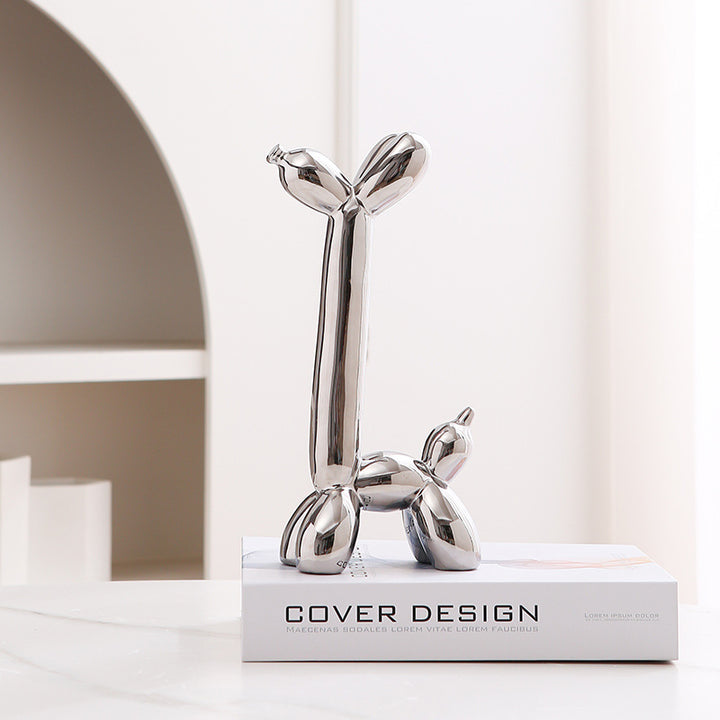 Light Luxury Home Desktop Ornaments Electroplated Blow Dog Ceramic Living Room Entrance Wine Cabinet Cartoon Doll Decorations