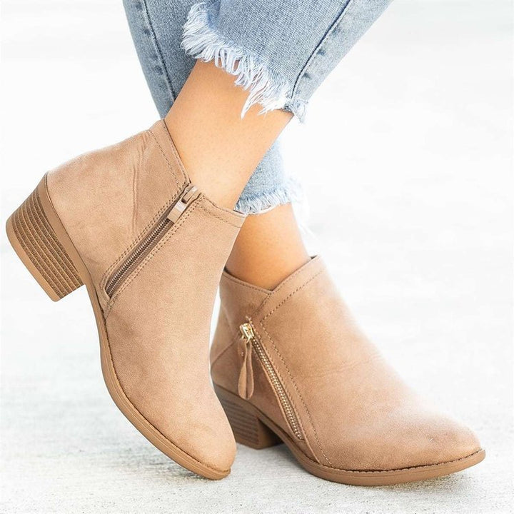 BowLift 丨 Women's Large Size Suede Martin Ankle Boots Low Thick Heel Side Zipper Rubber Sole
