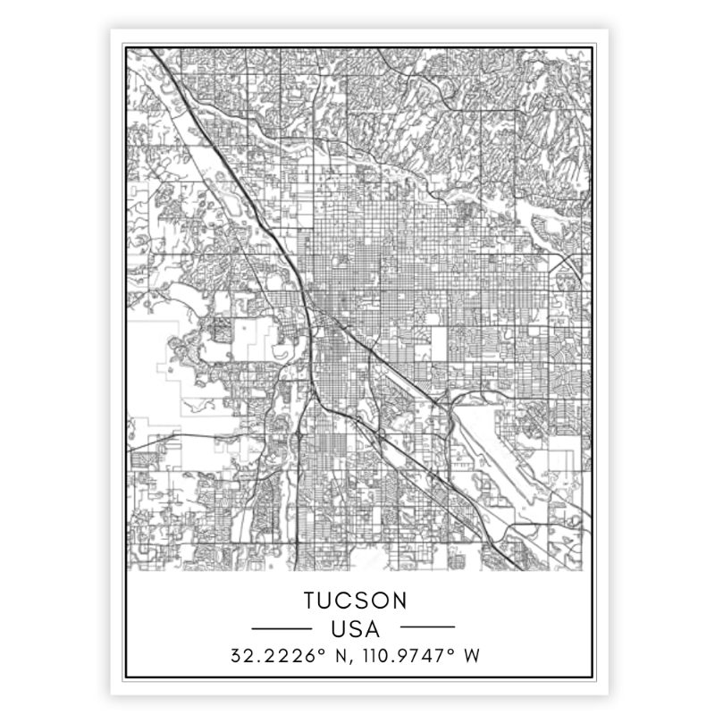 Tucson City Map - Canvas Wall Art Painting | Bowlift