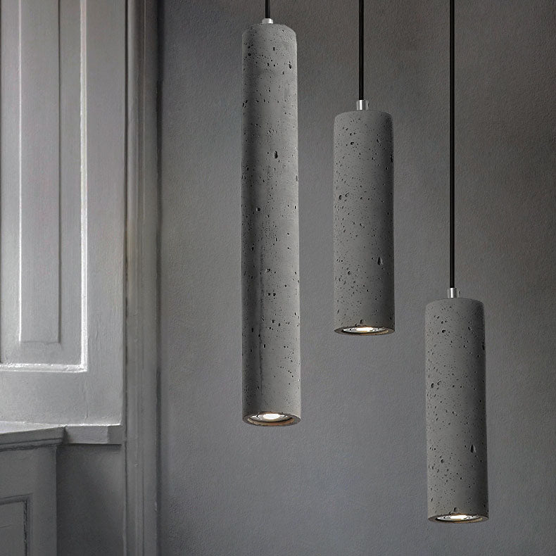 BowLift | StoneCast Industrial Cylinder Pendant Light made of Concrete | 1 Light | Smooth or Rough Surface