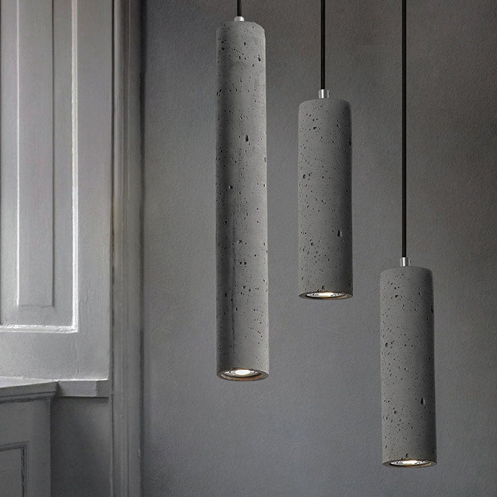 BowLift | StoneCast Industrial Cylinder Pendant Light made of Concrete | 1 Light | Smooth or Rough Surface
