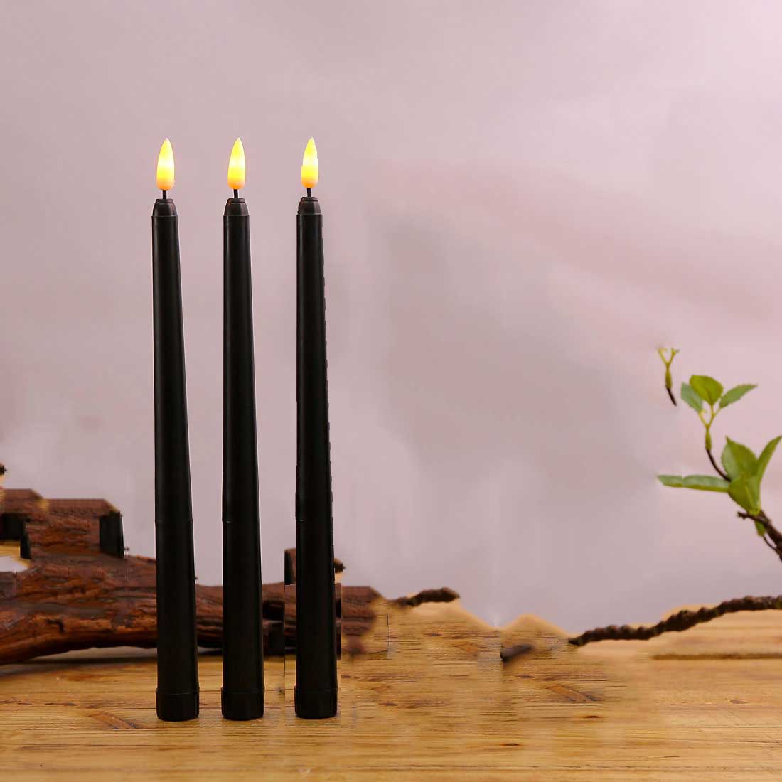 BowLift | 3 pieces black LED candles with flickering flame