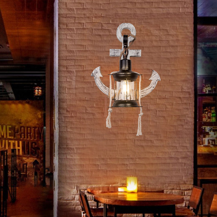 BowLift | Rustic Wood Anchor Wall Lamp with Lantern