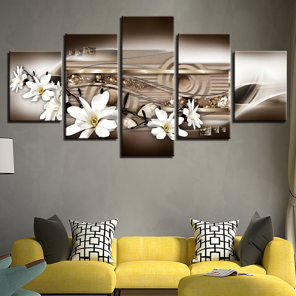 Sand Backed White Magnolias 5 Piece - Canvas Wall Art Painting | Bowlift