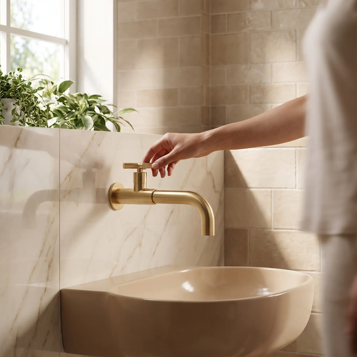 BowLift | Contemporary Wall-Mounted Bathroom Faucet Cross Handles Stainless Steel Faucet