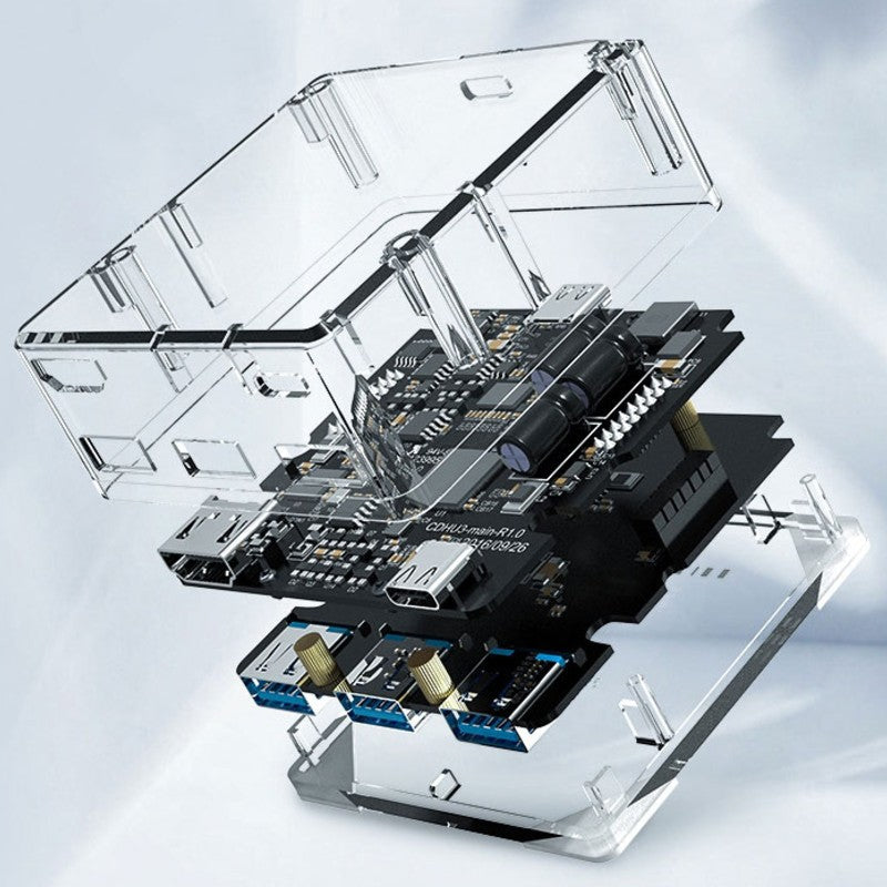 BowLift | 4-in-1 Transparent Docking Station, with HDMI, 3 USB & Type-C Ports, for Laptop, Phone, Home & Office