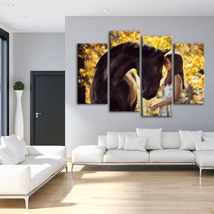 4 Piece Friendship Between a Girl and Horse - Canvas Wall Art Painting | Bowlift