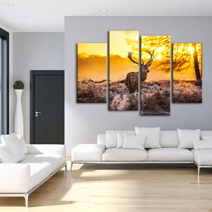 4 Piece Winter Deer at Dawn - Canvas Wall Art Painting | Bowlift