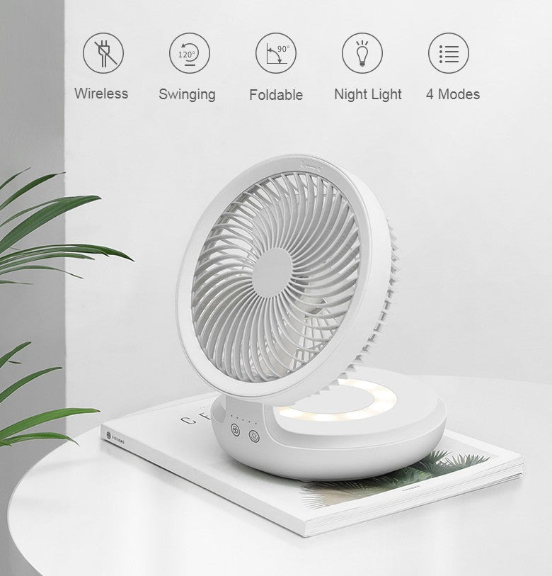 Rechargeable Foldable Desktop Fan, with Four Modes, Night Light and Adjustable Angle, for Study, Sleep, Work and Outdoors | Bowlift