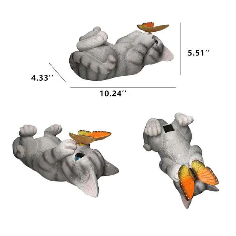 BowLift | SolarPurr Garden Light | LED Cat Figure with Butterfly | Solar Powered | Weatherproof | Outdoor Decoration