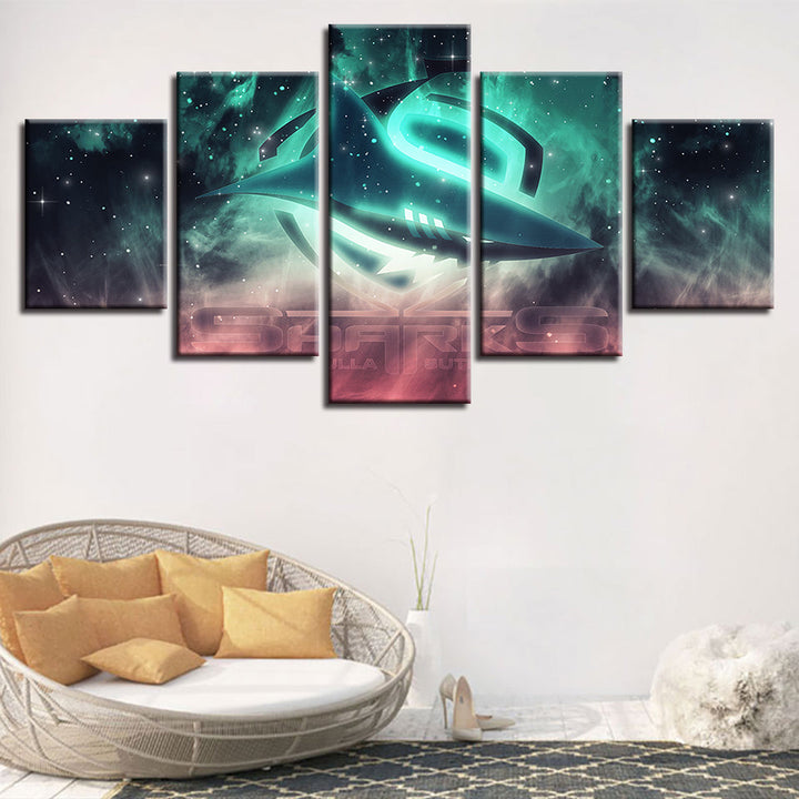 Cronulla Sharks Logo 5 Piece - Canvas Wall Art Painting | Bowlift