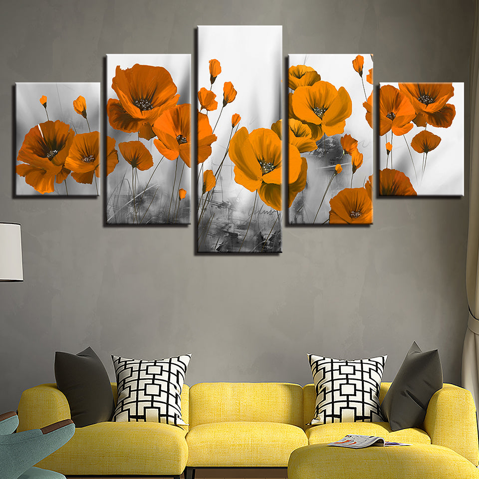 Melancholy Poppies 5 Piece - Canvas Wall Art Painting | Bowlift