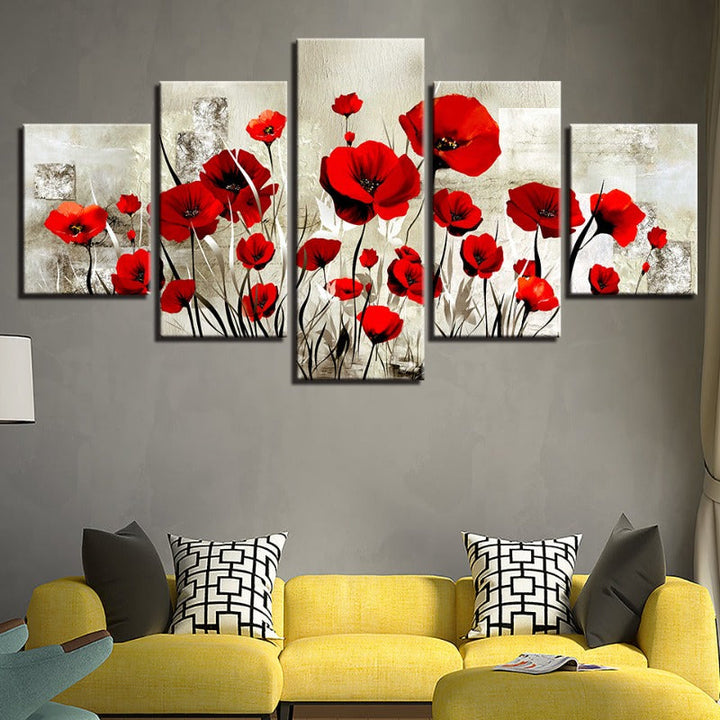 5 Piece Red Tulip Flower - Canvas Wall Art Painting | Bowlift