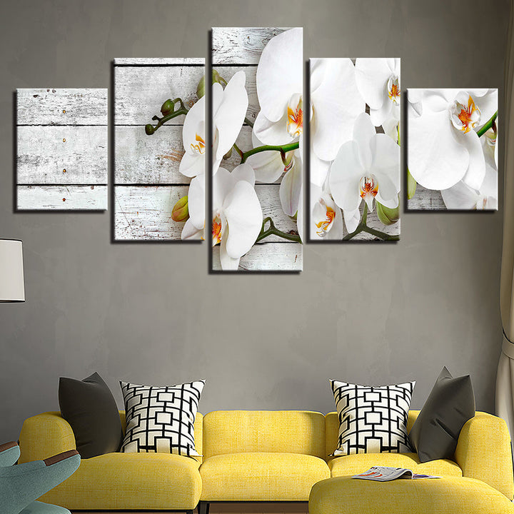 White Wood And Orchids 5 Piece - Canvas Wall Art Painting | Bowlift