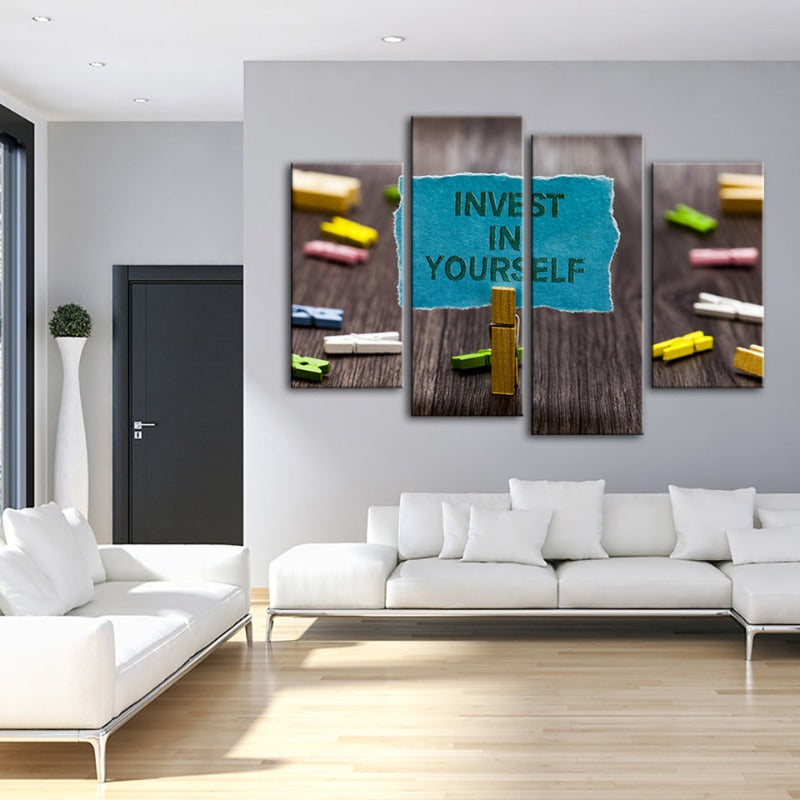 4 Piece Invest In Yourself - Canvas Wall Art Painting | Bowlift