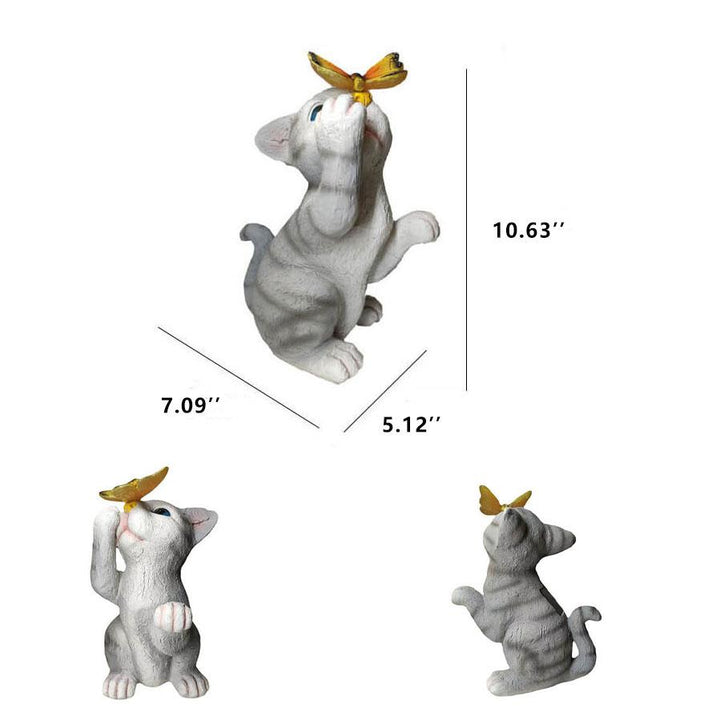 BowLift | SolarPurr Garden Light | LED Cat Figure with Butterfly | Solar Powered | Weatherproof | Outdoor Decoration
