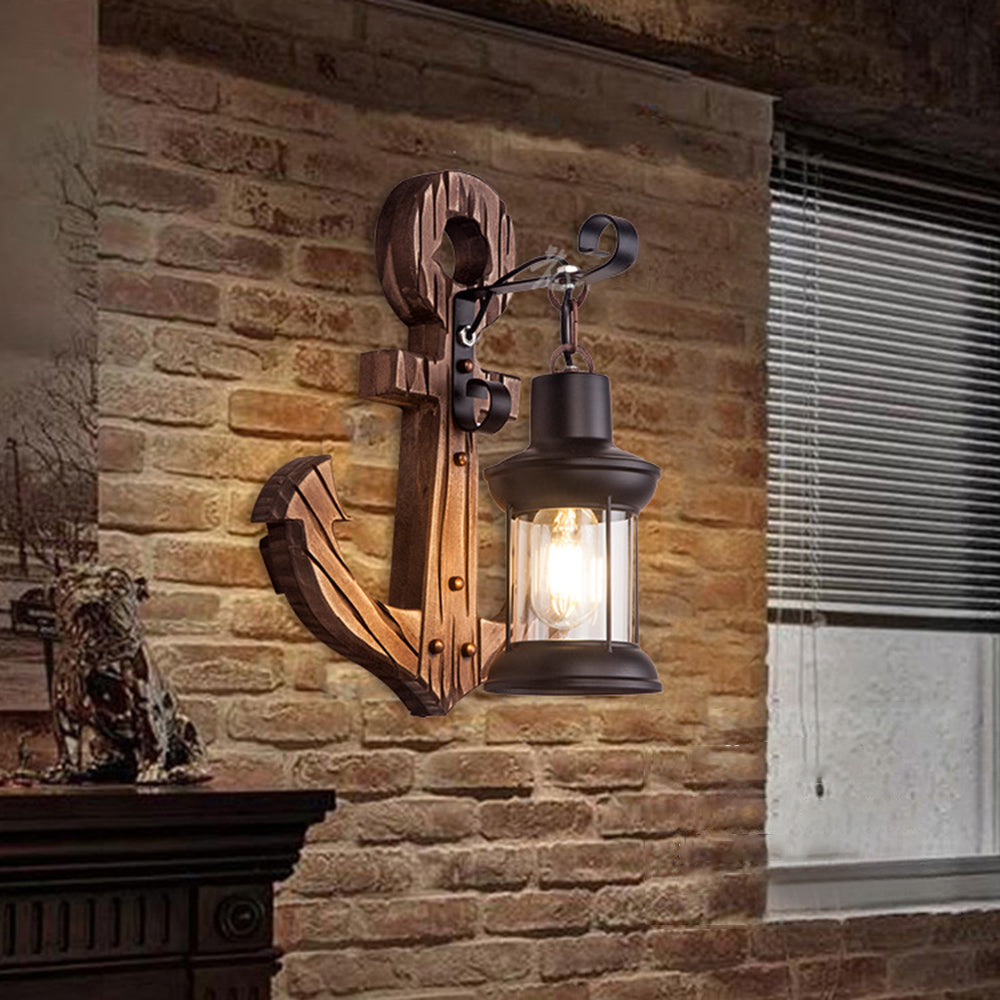 BowLift | Rustic Wood Anchor Wall Lamp with Lantern